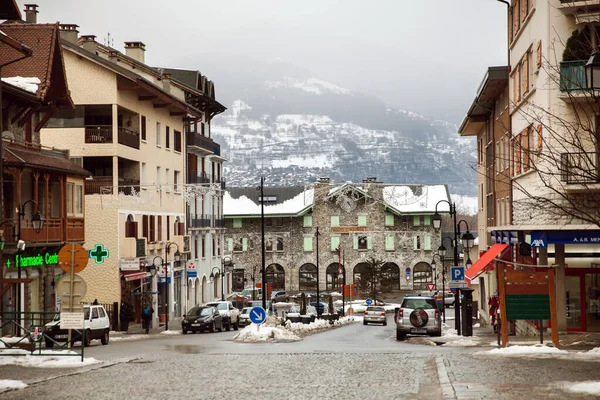 Bourg Saint Maurice Frankrijk Feb 2019 Avenue Gare Winter Bewolkt — Stockfoto