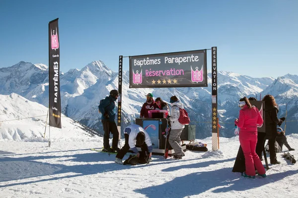 Plagne França Feb 2019 Ponto Reserva Voos Com Parapente — Fotografia de Stock