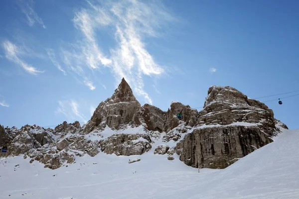 Arabba Kayak Bölgesinde Teleferik Kulübeleri Talyan Dolomitleri — Stok fotoğraf