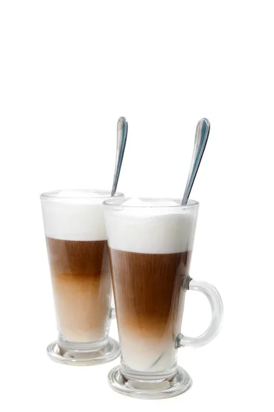 Two Cups Coffee Latte Isolated White Background — Stock Photo, Image