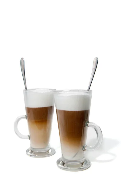 Два Стакана Кофе Молоком — стоковое фото