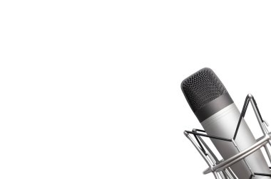  Beyaz arka planda ses kaydı için profesyonel stüdyo yoğunlaştırıcı mikrofon. beyaz arkaplanda izole