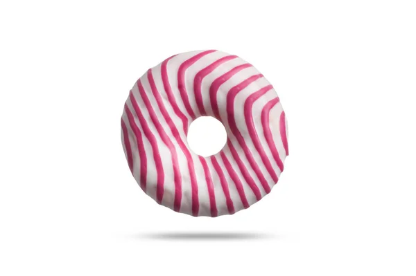 Donut com rosa e branco listrado esmalte. sobremesa deliciosa. isolado em fundo branco — Fotografia de Stock