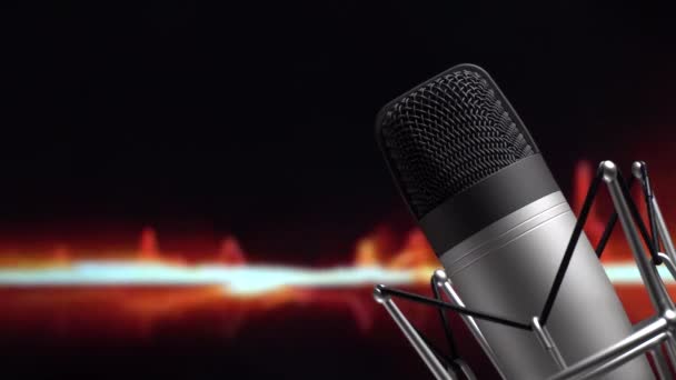 Studio profesionální mikrofon na pozadí zvukové vlny — Stock video