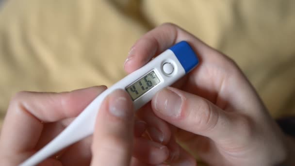 Electronic thermometer shows high temperature 41.6 — Stock Video
