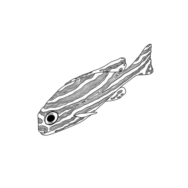 Libro da colorare per bambini e adulti. Modello per creatività e relax. Illustrazione vettoriale isolata di un pesce marino. Tatuaggi in stile Doodle. Carino pesce dei cartoni animati. Henna Mendy . — Vettoriale Stock