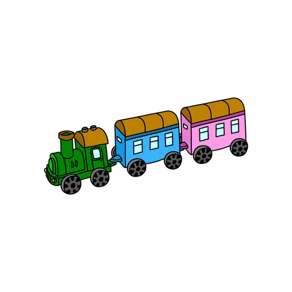Locomotora Vapor Juguete Divertido Vagones Estilo Dibujos Animados Sobre Fondo — Vector de stock