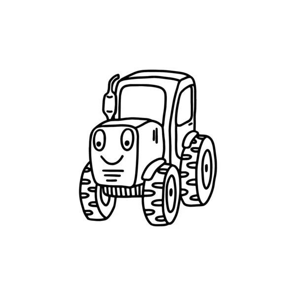 Funny Toy Tractor Black Outline Style White Background Children Toy — Stock Vector