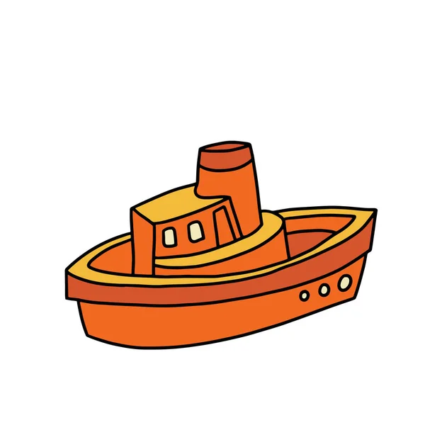 Barco Brinquedo Engraçado Estilo Cartoon Fundo Branco Brinquedo Infantil Livro —  Vetores de Stock