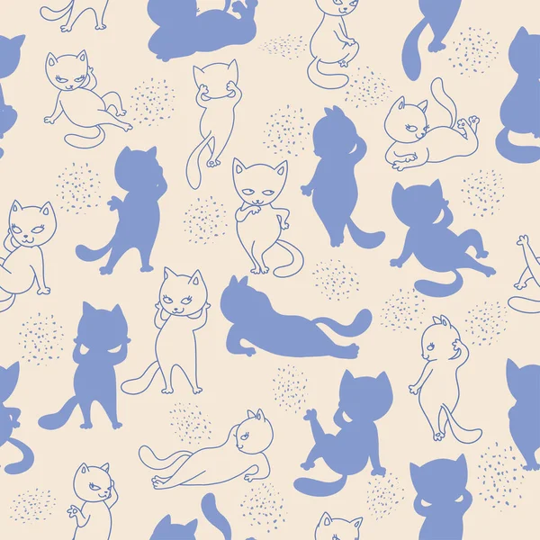 Patrón Sin Costuras Con Gatos Divertidos Lindos Elementos Dibujados Mano — Archivo Imágenes Vectoriales