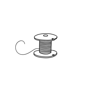 Dikiş konsepti. Bir makara iplik, bir bobbin. İzole bir çizimin vektör çizimi. Doodle tarzı, düz tasarım.