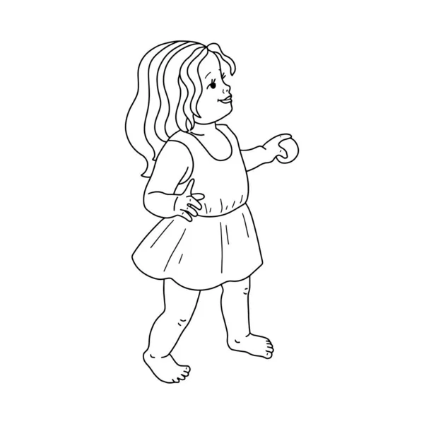 Силуэт Маленькой Девочки Белом Фоне Окраска Контурных Детских Шпаргалок Дошкольников — стоковый вектор