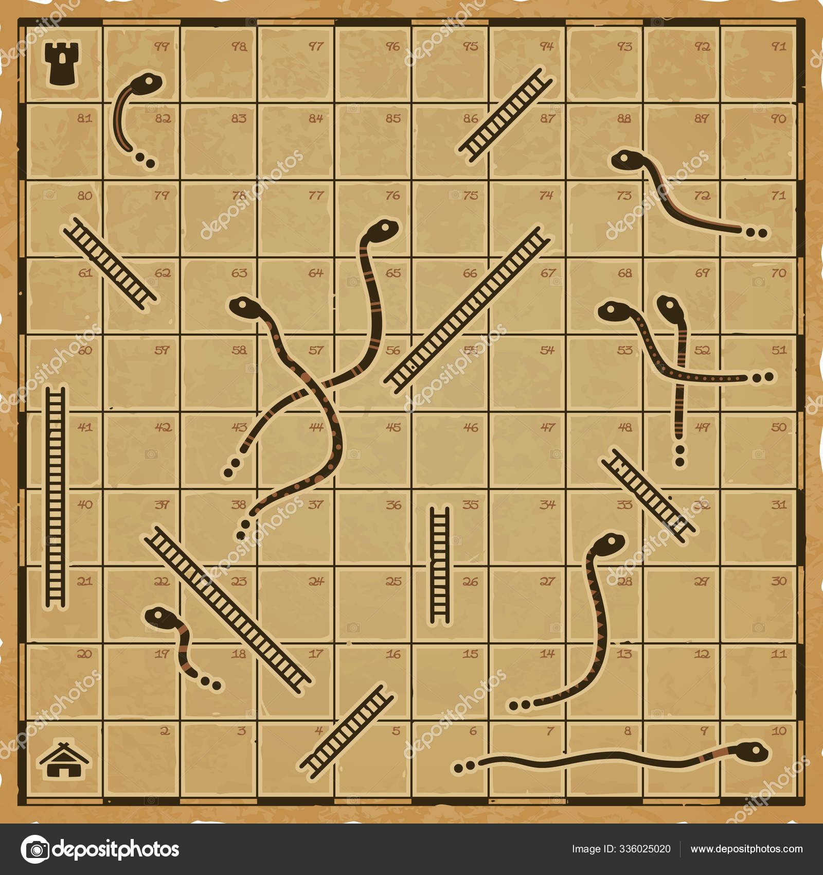 Snakes Ladders Board Retro Traditional Style Worn Parchment Paper Stock Vector Image By C Epicfantasymaps 336025020