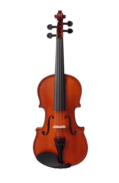 Novo Violino Clássico Bonito Lado Frente Isolado Fundo Branco — Fotografia de Stock