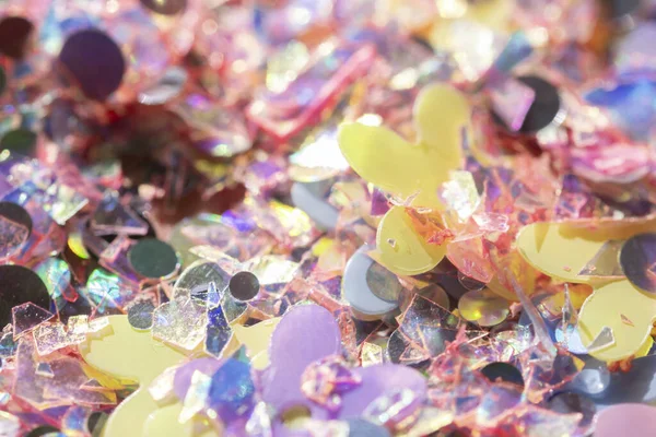 Pastell holografisk konfetti, glitter och blommor abstrakt konsistens — Stockfoto