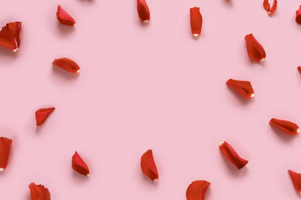 Cartão Dia Das Mulheres Padrão Pétalas Rosa Fundo Rosa Com — Fotografia de Stock