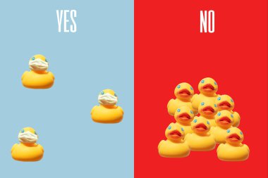rubber ducks practicing social distancing versus ducks not doing it clipart