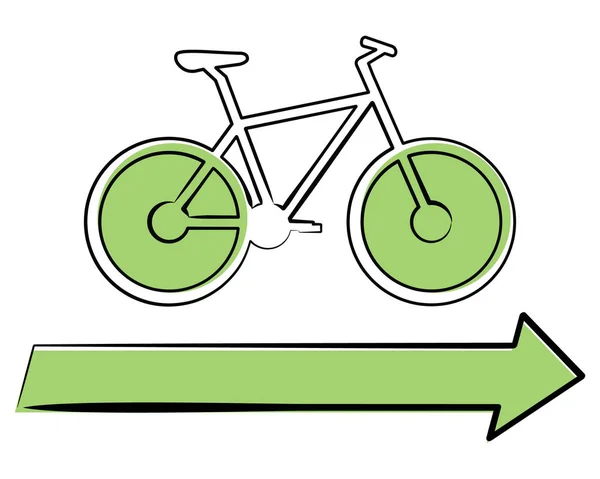 Bicicleta Ecológica Conducción Flecha Verde Concepto Ruta Verde — Archivo Imágenes Vectoriales