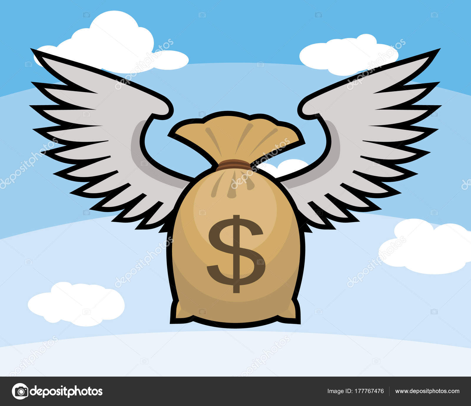 Download Money Bag Dollar Sign Wings Flying Blue Sky — Stock Vector ...