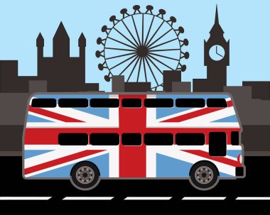 Çift katlı otobüs ile Londra manzarası arka planda