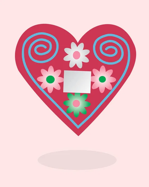 Vintage Corazón Rojo Con Flores — Vector de stock