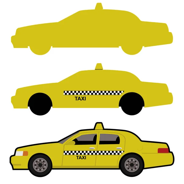Amarillo Taxi Coche Conjunto — Archivo Imágenes Vectoriales