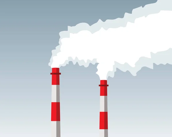 Ipari Kémény Füst Szennyezés Szürke Égbolt — Stock Vector