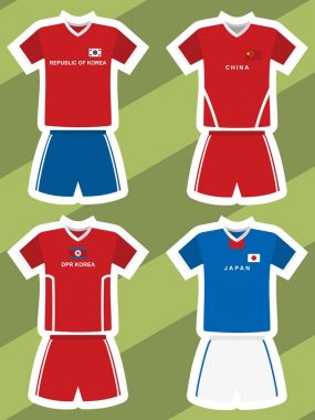 soyut futbol formaları, Çin, Güney Kore, Kuzey Kore ve Japonya ayarla