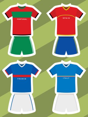 soyut futbol formaları, İspanya, İtalya, Fransa ve Portekiz'de kümesi