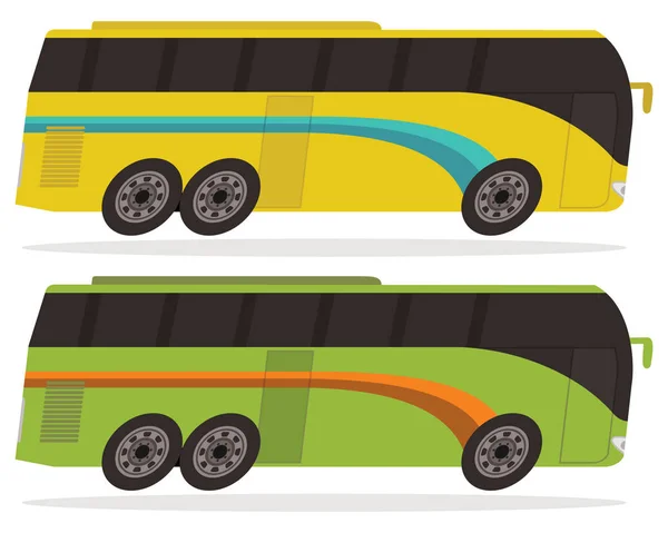 Single Decker Autobus Žluté Zelené Barvě Kreslený Styl — Stockový vektor