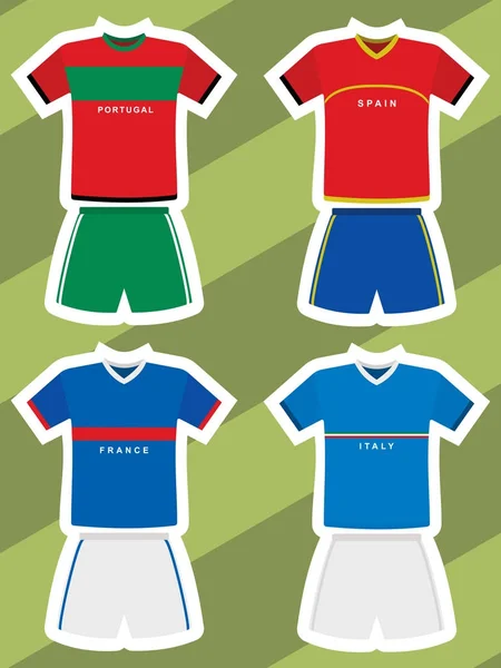 Conjunto Camisetas Abstractas Fútbol España Italia Francia Portugal — Vector de stock