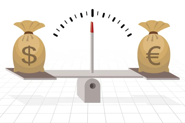 Dollar Und Euro Auf Der Wippe — Stockvektor