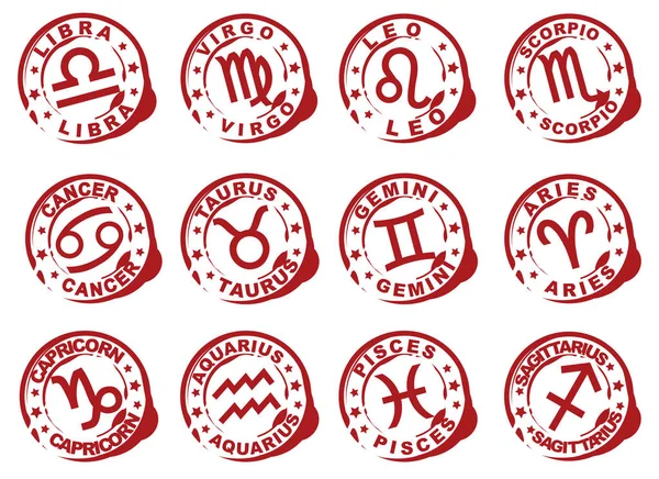 Grunge Rubber Stamp Set Horoscope Signs — Vector de stock