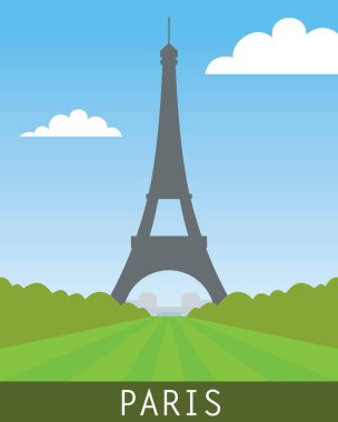 Paris, Fransa ve vektör illüstrasyonlu Eyfel Kulesi