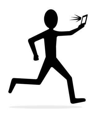 concept of business, man character running with smartphone 