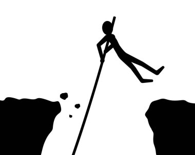 concept of business, man character getting to  rock 