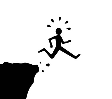 concept of business, man character jumping from cliff 