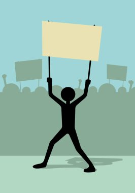 vector illustration of a man holding a blank billboard