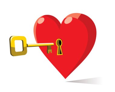 key with heart and keyhole on white background