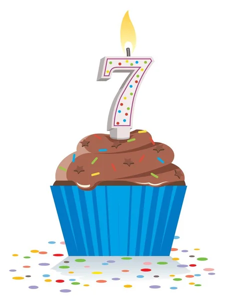 Birthday Cupcake Candle Seven — Stockvektor