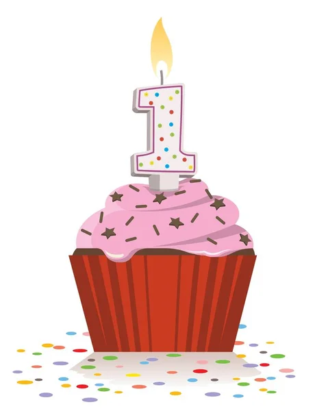 Birthday Cupcake Candle One — Vector de stock