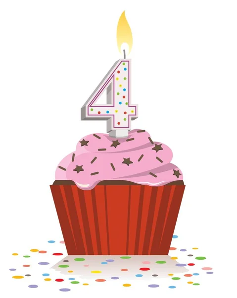 Birthday Cupcake Candle Four — Vector de stock