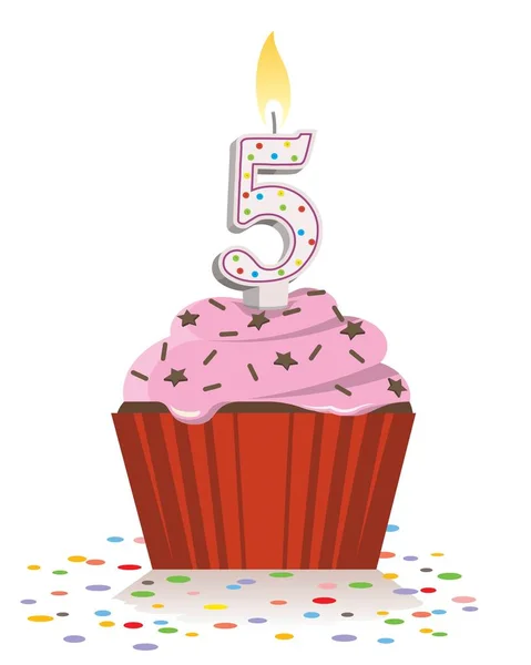 Birthday Cupcake Candle Five — Stockvektor