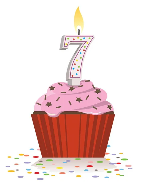 Birthday Cupcake Candle Seven — Stockvektor