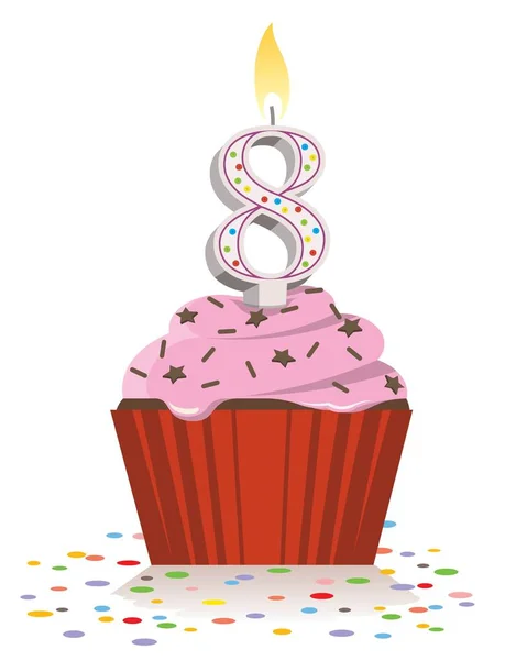 Birthday Cupcake Candle Eight — Stockvektor