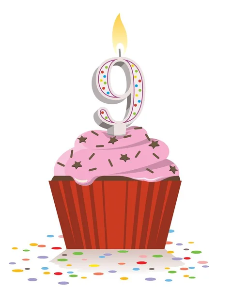 Birthday Cupcake Candle Nine — Vector de stock