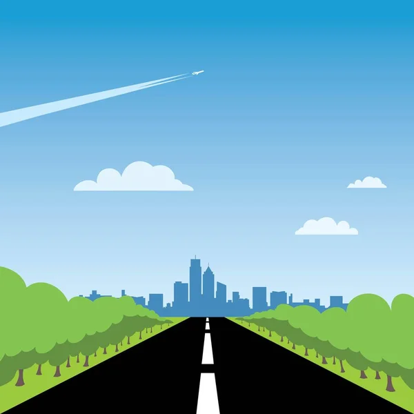 Vector Illustration City Landscape Road — Stock Vector