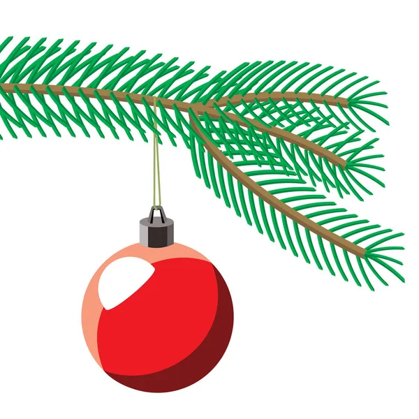 Christmas Ball Hanging Branch Fir Tree Rendering — Vettoriale Stock