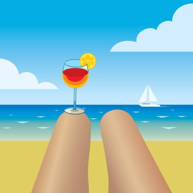 illustration of a beach with a cocktail