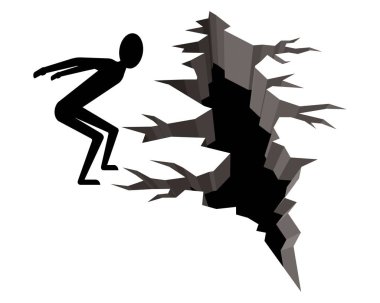 black  silhouette of a man jumping over crack 